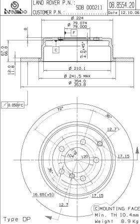 Brembo 08.8554.20 Rear brake disc, non-ventilated 08855420