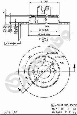 Unventilated front brake disc Brembo 08.3147.14