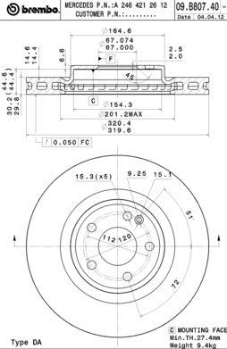 Ventilated disc brake, 1 pcs. Brembo 09.B807.41