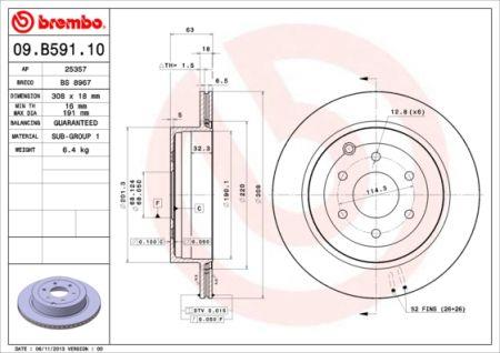 Rear vented brake disc Brembo 09.B591.10