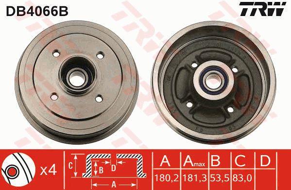 TRW DB4066B Brake drum with wheel bearing, assy DB4066B