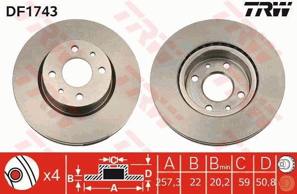 Front vented brake disc TRW DF1743