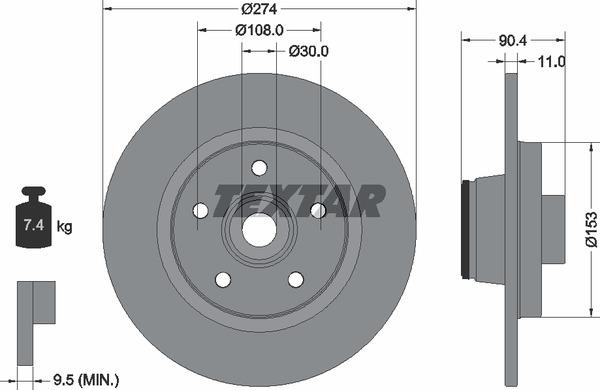 Textar 92196203 Rear brake disc, non-ventilated 92196203