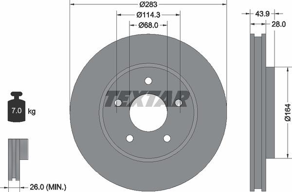 Textar 92280103 Rear brake disc, non-ventilated 92280103