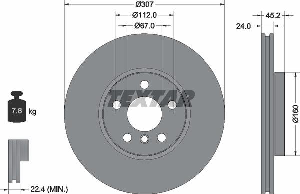Textar 92283603 Ventilated disc brake, 1 pcs. 92283603