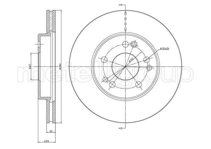 Metelli 23-0167 Front brake disc ventilated 230167