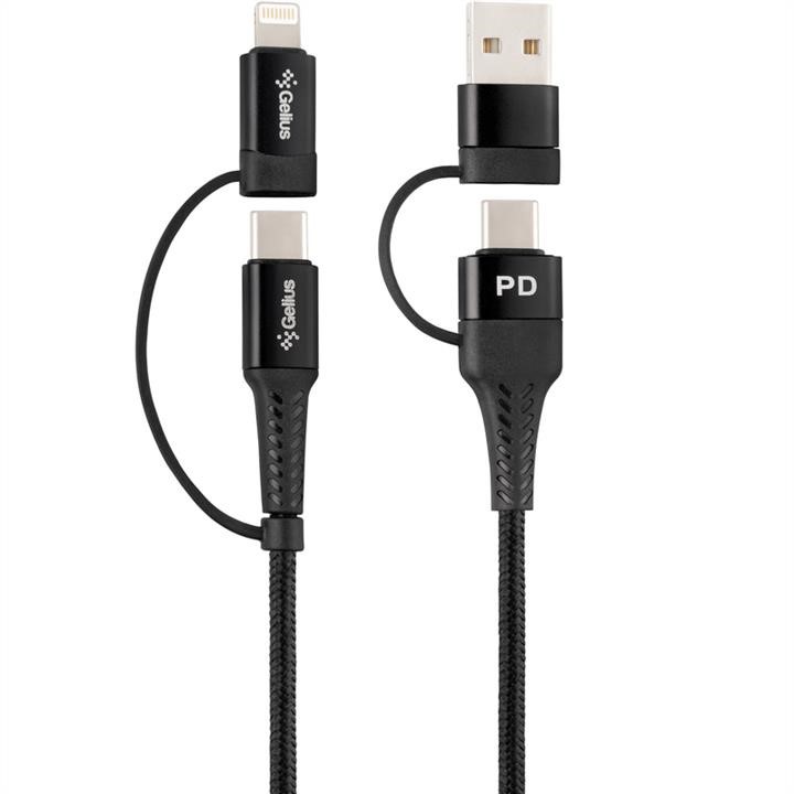 Gelius 00000082666 USB Cable Gelius Pro Unimog 2 GP-UC106 4in1 (USB-A/Type to Type-C/Lightning) PD Black (18W) (12 Months) 00000082666