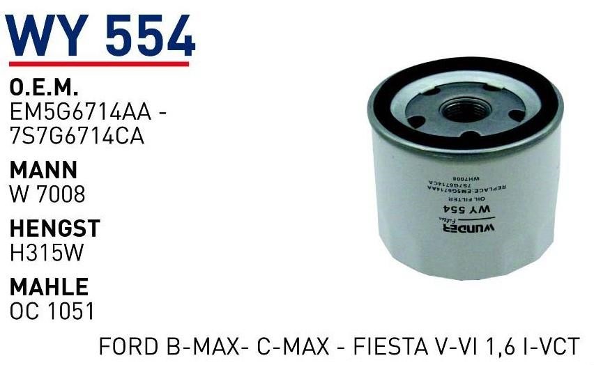 Wunder WY-554 Oil Filter WY554