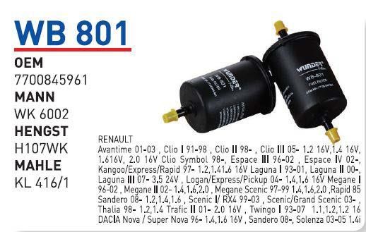 Wunder WB 801 Fuel filter WB801