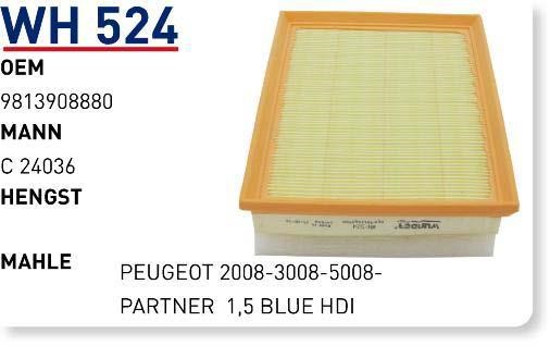 Wunder WH 524 Air filter WH524