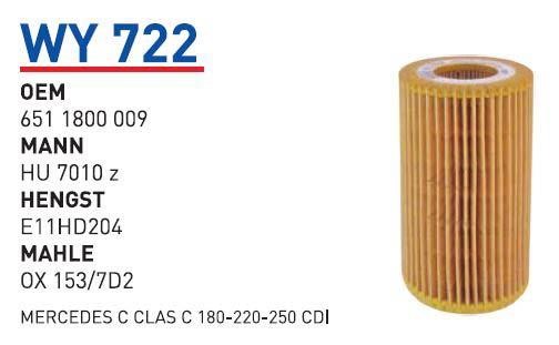 Wunder WY 722 Oil Filter WY722