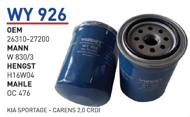 Wunder WY 926 Oil Filter WY926