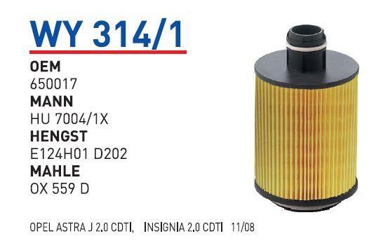 Wunder WY 314/1 Oil Filter WY3141