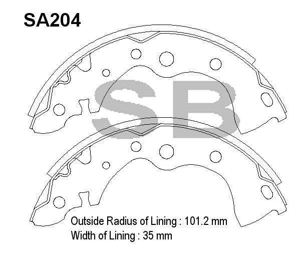 Sangsin SA204 Drum brake shoes rear, set SA204