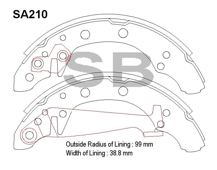 Sangsin SA210 Drum brake shoes rear, set SA210