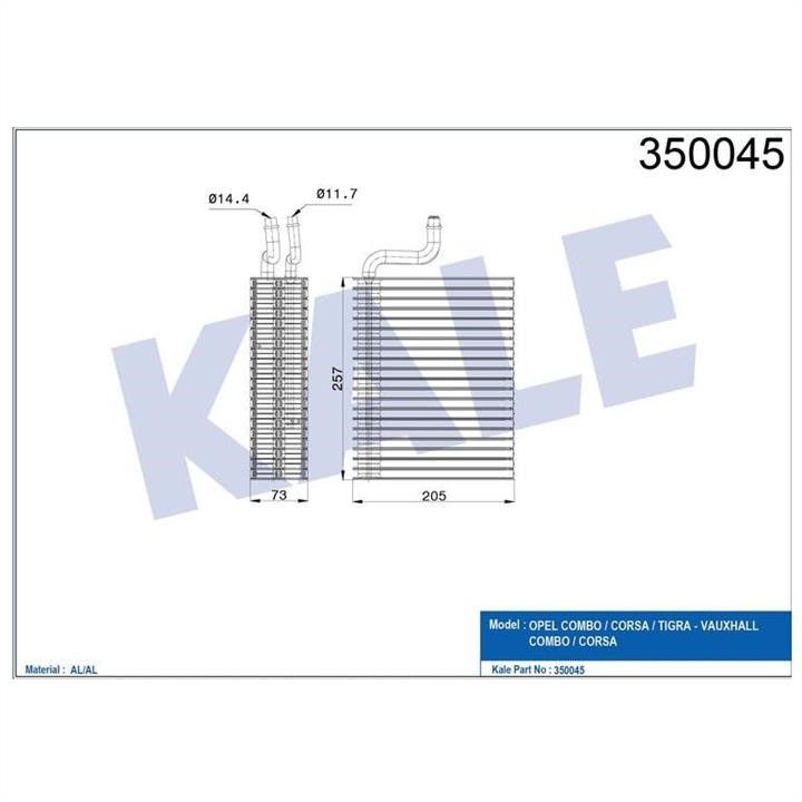 Kale Oto Radiator 350045 Air conditioner evaporator 350045