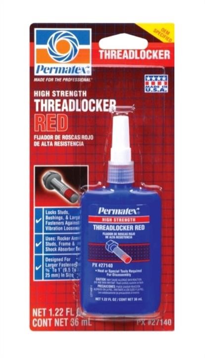 27140 Permatex Strong thread lock Permatex High Strength Threadlocker, red, 36 ml