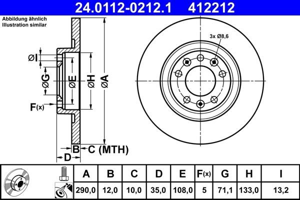 Ate Rear solid brake disc – price 173 PLN
