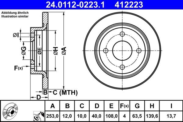 Ate 24.0112-0223.1 Rear brake disc, non-ventilated 24011202231