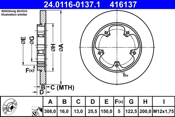 Ate 24.0116-0137.1 Rear brake disc, non-ventilated 24011601371