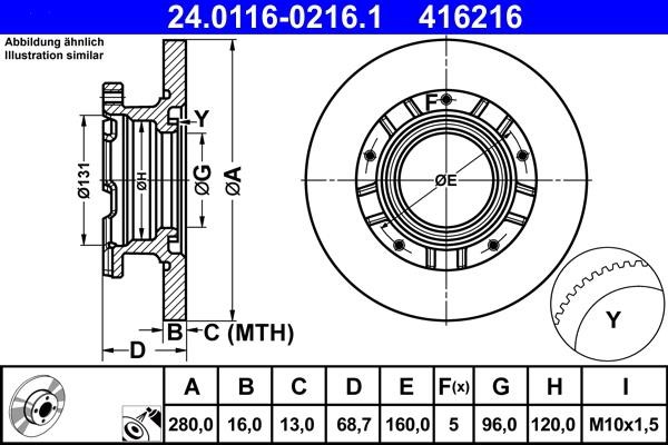 Ate 24.0116-0216.1 Rear brake disc, non-ventilated 24011602161