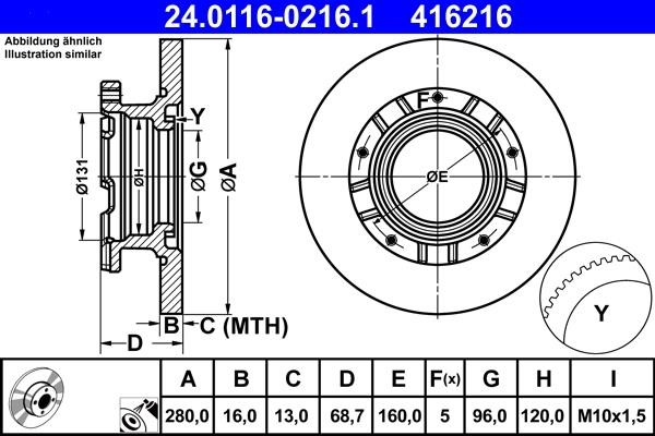 Ate 24.0116-0216.1 Rear solid brake disc 24011602161 24011602161 Ate Rear solid brake disc