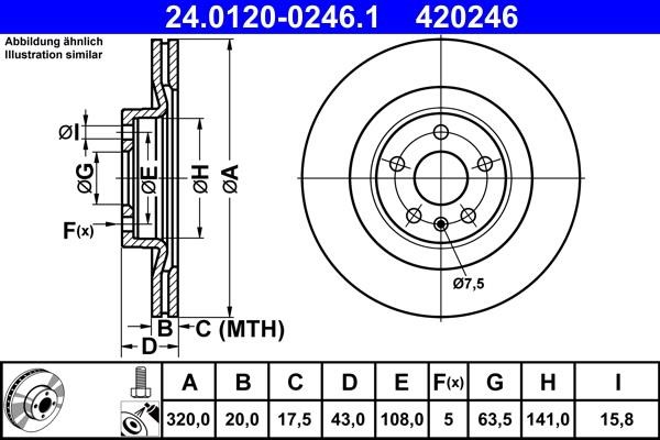 Ate 24.0120-0246.1 Rear ventilated brake disc 24012002461