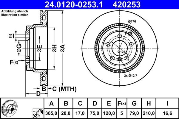 Ate 24.0120-0253.1 Rear ventilated brake disc 24012002531
