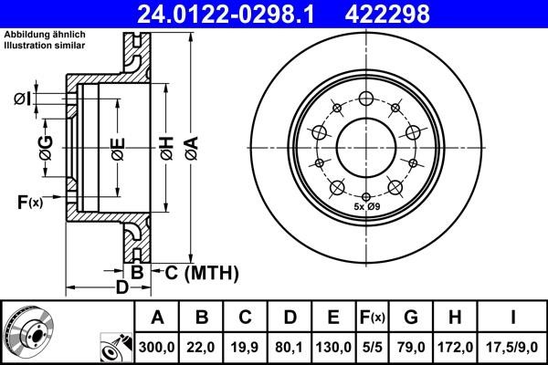 Ate 24.0122-0298.1 Rear ventilated brake disc 24012202981