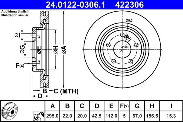 Ate 24.0122-0306.1 Rear ventilated brake disc 24012203061