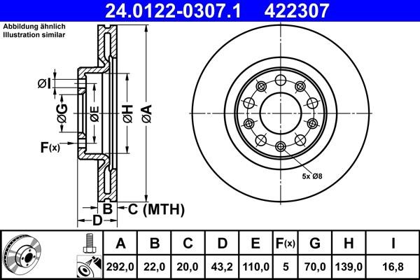 Ate 24.0122-0307.1 Rear ventilated brake disc 24012203071