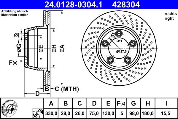 Ate 24.0128-0304.1 Rear ventilated brake disc 24012803041