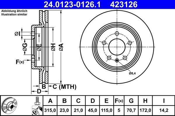 Ate 24.0123-0126.1 Rear ventilated brake disc 24012301261