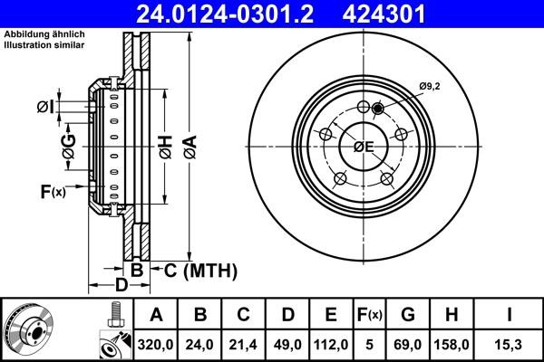 Ate 24.0124-0301.2 Rear ventilated brake disc 24012403012