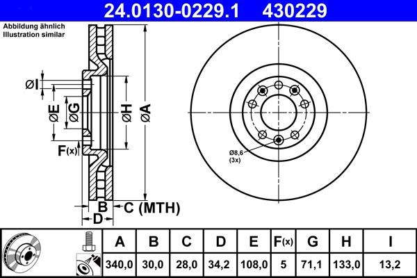 Ate 24.0130-0229.1 Brake disc 24013002291 24013002291 Ate Brake disc