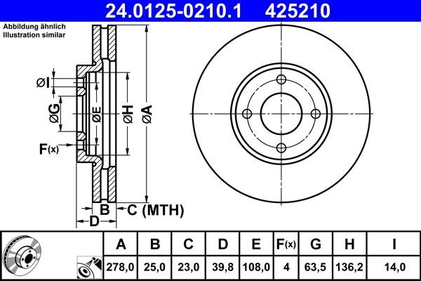 Brake disc Ford Ecosport: 24012502101 Ate Front vented brake disc