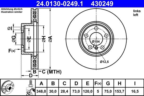 Ate 24.0130-0249.1 Ventilated front left brake disc 24013002491