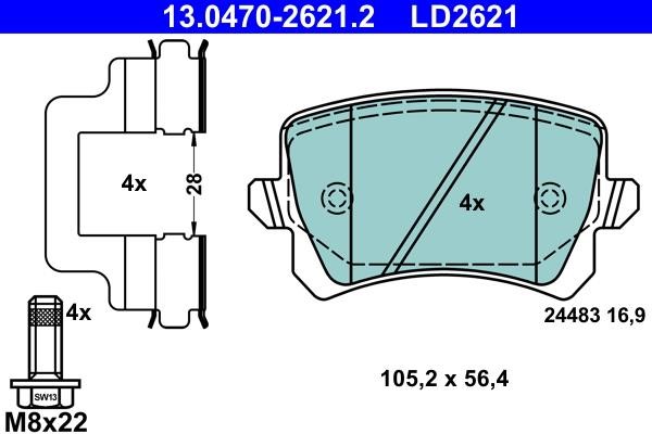 Ate 13.0470-2621.2 ATE CERAMIC disc brake pads, set 13047026212