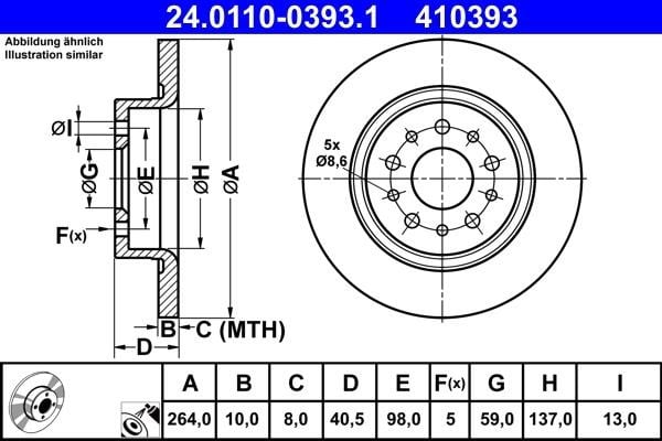 Ate Rear brake disc, non-ventilated – price 190 PLN
