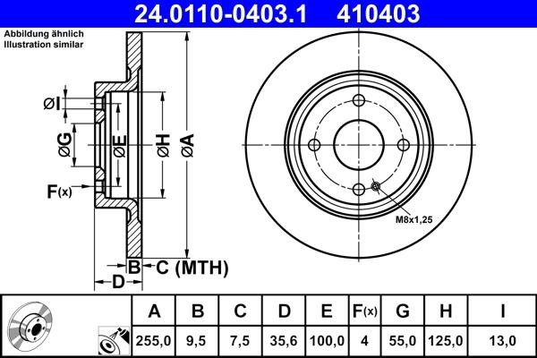 Ate Rear brake disc, non-ventilated – price 223 PLN