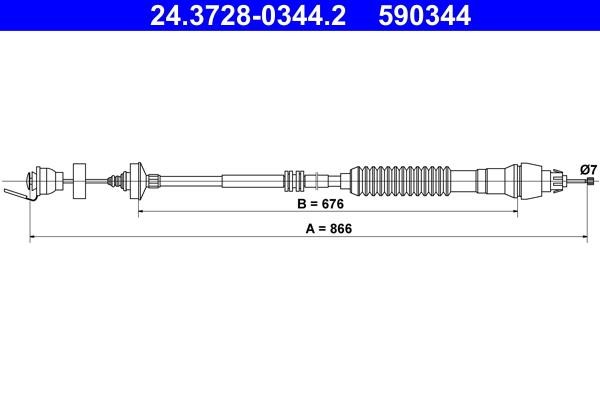 Ate 24.3728-0344.2 Cable Pull, parking brake 24372803442