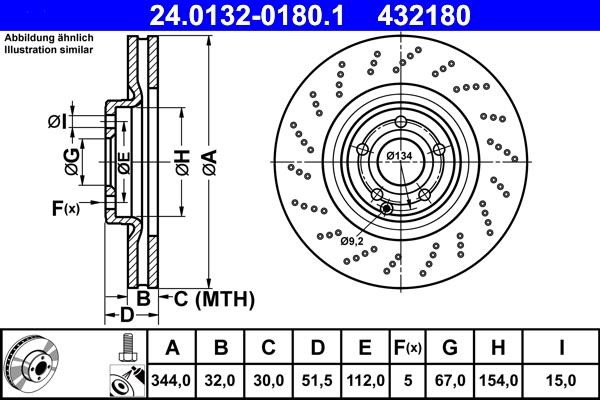 Ate 24.0132-0180.1 Front brake disc ventilated 24013201801