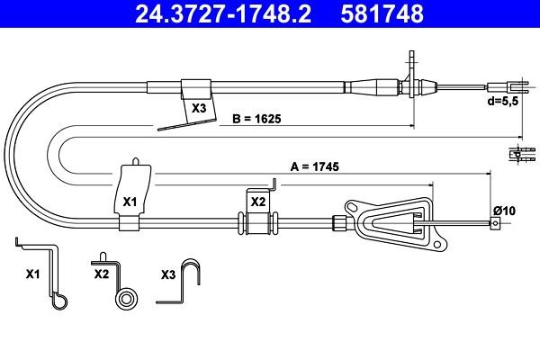 Ate 24.3727-1748.2 Cable Pull, parking brake 24372717482