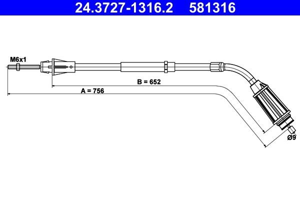 Ate 24.3727-1316.2 Cable Pull, parking brake 24372713162