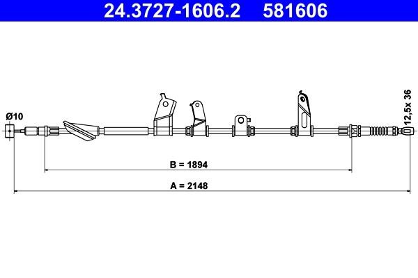 Ate 24.3727-1606.2 Parking brake cable left 24372716062