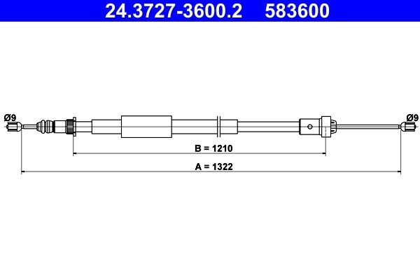 Ate 24.3727-3600.2 Cable Pull, parking brake 24372736002