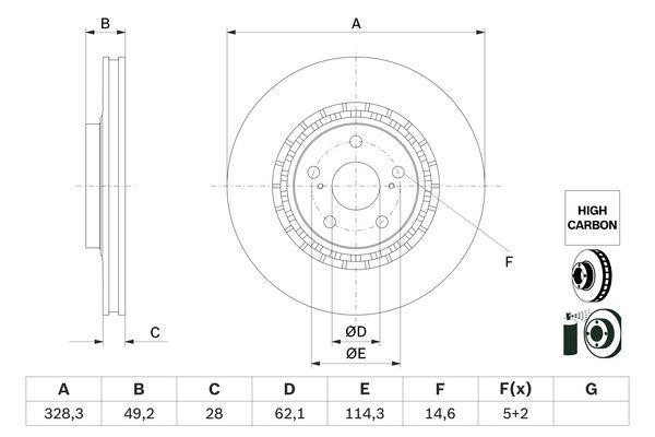 Brake rotor Lexus NX: 0986479G63 Bosch Brake disc