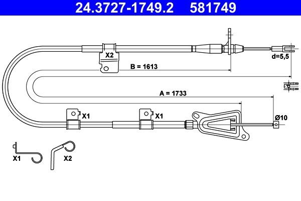 Ate 24.3727-1749.2 Cable Pull, parking brake 24372717492