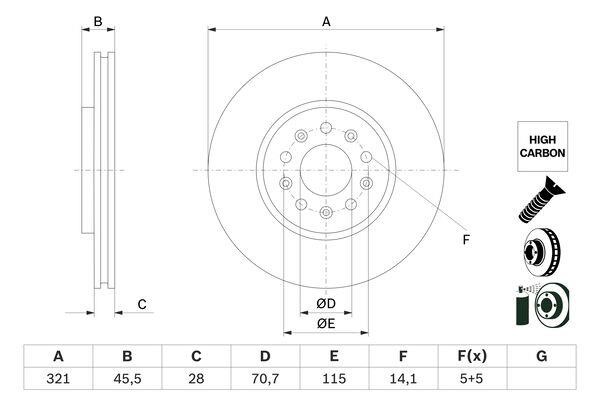 Brake system parts Opel Insignia B: 0986479F03 Bosch Brake disc