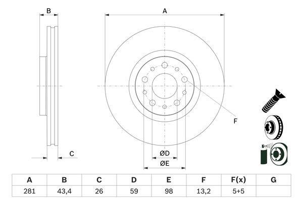 Brake disc Fiat: 0986479G82 Bosch Brake disc